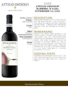 2020 Attilio Ghisolfi Barbera d’Alba Superiore La Lisi – Fact Sheet