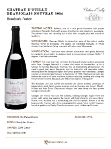 2024 Georges Duboeuf Chateau d’Ouilly Beaujolais Nouveau – Fact Sheet