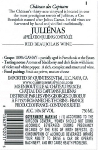 Georges Duboeuf Château des Capitans Juliénas – Back Label – Non-Vintage