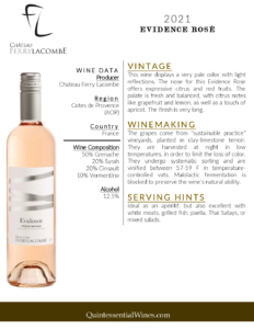 2021 Château Ferry Lacombe Evidence Rosé – Fact Sheet