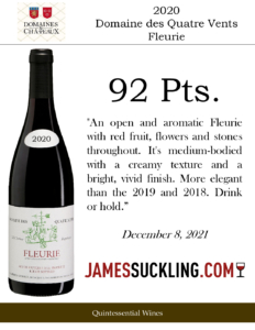2020 Georges Duboeuf Clos des Quatre Vents Fleurie – 92 points, James Suckling – Accolade Sell Sheet