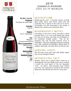 2018 Georges Duboeuf Domaine de Javerniére “Cote du Py” Morgon – Fact Sheet