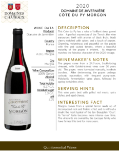 2020 Georges Duboeuf Domaine de Javerniére “Cote du Py” Morgon – Fact Sheet