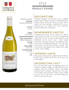 2019 Georges Duboeuf Domaine Béranger Pouilly Fuissé – Fact Sheet
