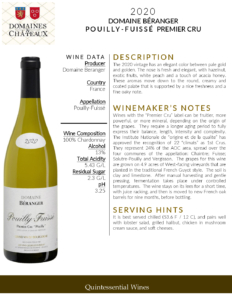 2020 Georges Duboeuf Domaine Béranger Pouilly-Fuissé Premier Cru – Fact Sheet