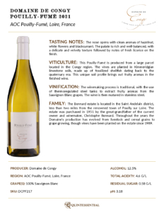 2021 Domaine de Congy Pouilly-Fumé – Fact Sheet