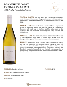 2022 Domaine de Congy Pouilly-Fumé – Fact Sheet
