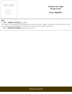 Domaine de Congy Pouilly-Fumé – Press Highlights