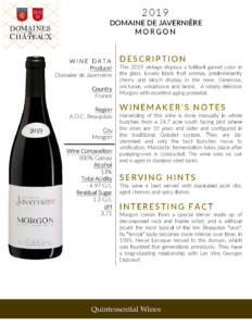 2019 Georges Duboeuf Domaine de Javernière Morgon – Fact Sheet
