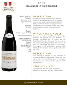 2019 Georges Duboeuf Domaine de La Vigne Romaine Moulin-Á-Vent – Fact Sheet