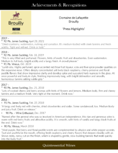 Georges Duboeuf Domaine de Lafayette Brouilly – Press Highlights