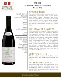 2020 Georges Duboeuf Domaine des Quatre Vents Fleurie – Fact Sheet