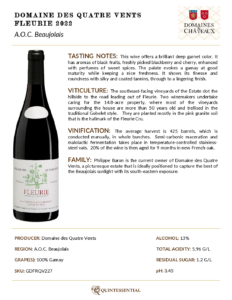 2022 Georges Duboeuf Domaine des Quatre Vents Fleurie – Fact Sheet
