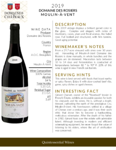 2019 Georges Duboeuf Domaine des Rosiers Moulin-Á-Vent – Fact Sheet