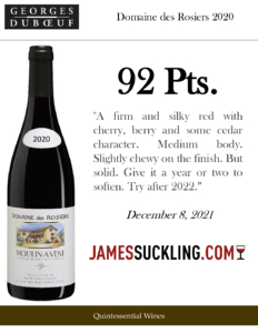2020 Georges Duboeuf Domaine des Rosiers Moulin-Á-Vent – 92 points, James Suckling – Shelftalker