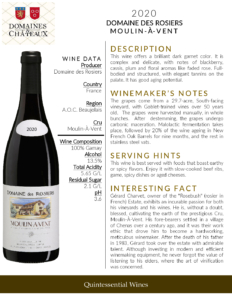2020 Georges Duboeuf Domaine des Rosiers Moulin-Á-Vent – Fact Sheet