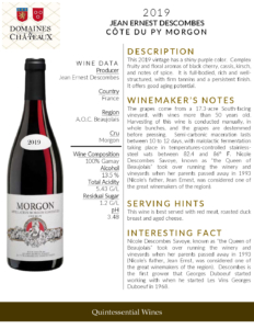 2019 Georges Duboeuf Jean-Ernest Descombes Morgon Côte du Py – Fact Sheet