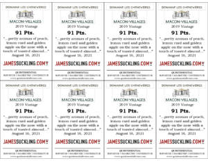 2019 Georges Duboeuf Domaine les Chenevières Mâcon-Villages – 91 points, James Suckling – Shelftalker