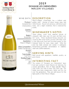2019 Georges Duboeuf Domaine les Chenevières Mâcon-Villages – Fact Sheet