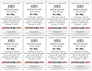 2020 Georges Duboeuf Domaine les Chenevières Mâcon-Villages – 91 points, James Suckling – Accolades Sell Sheet