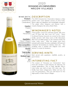 2020 Georges Duboeuf Domaine les Chenevières Mâcon-Villages – Fact Sheet