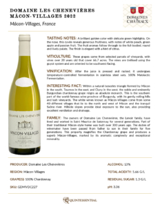 2022 Georges Duboeuf Domaine les Chenevières Mâcon-Villages – Fact Sheet