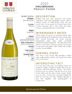 2020 Georges Duboeuf Emile Béranger Pouilly Fuissé – Fact Sheet