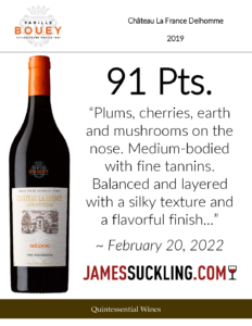 2019 Famille Bouey Chateau La France Delhomme – 91 points, James Suckling – Accolade Sell Sheet