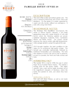 2019 Famille Bouey Cuvée 58 – Fact Sheet