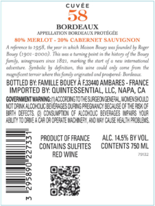 Famille Bouey Cuvée 58 – Back Label – Non-Vintage