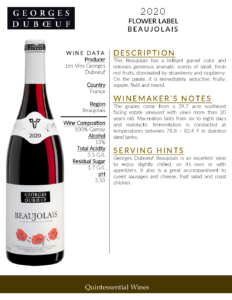 2020 Georges Duboeuf Beaujolais – Fact Sheet