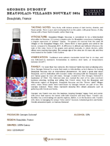 2024 Georges Duboeuf Beaujolais-Villages Nouveau – Fact Sheet