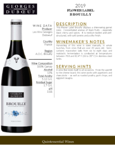 2019 Georges Duboeuf Brouilly – Fact Sheet