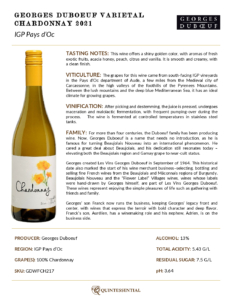 2021 Georges Duboeuf IGP Pays d’Oc Chardonnay – Fact Sheet