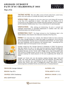 2022 Georges Duboeuf IGP Pays d’Oc Chardonnay – Fact Sheet
