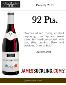 2019 Georges Duboeuf Côte-de-Brouilly – 92 points, James Suckling – Accolade Sell Sheet