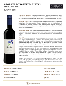 2021 Georges Duboeuf IGP Pays d’Oc Merlot – Fact Sheet
