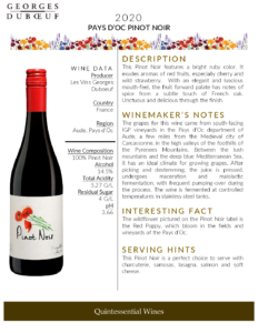 2020 Georges Duboeuf IGP Pays d’Oc Pinot Noir – Fact Sheet