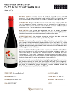 2022 Georges Duboeuf IGP Pays d’Oc Pinot Noir – Fact Sheet