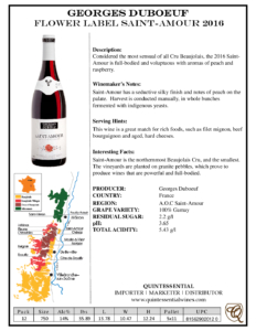 2016 Georges Duboeuf Saint Amour – Fact Sheet