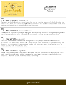 Gustave Lorentz Gewurztraminer Reserve – Press Highlights