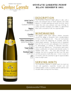 2021 Gustave Lorentz Pinot Blanc Reserve – Fact Sheet