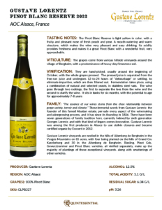 2022 Gustave Lorentz Pinot Blanc Reserve – Fact Sheet