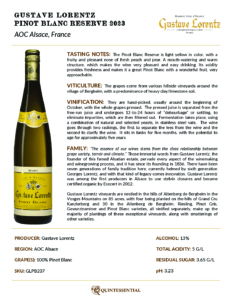 2023 Gustave Lorentz Pinot Blanc Reserve – Fact Sheet