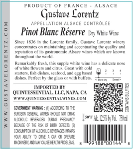 Gustave Lorentz Pinot Blanc Reserve – Back Label – Non-Vintage