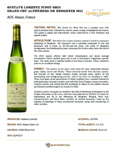 2015 Gustave Lorentz Pinot Gris Grand Cru Altenberg de Bergheim – Fact Sheet