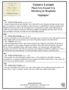 Gustave Lorentz Pinot Gris Grand Cru Altenberg de Bergheim – Press Highlights