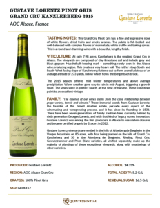 2015 Gustave Lorentz Pinot Gris Grand Cru Kanzlerberg – Fact Sheet