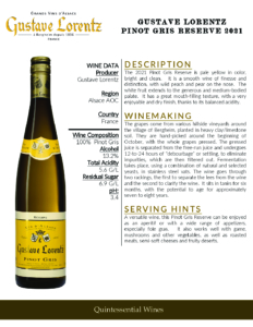 2021 Gustave Lorentz Pinot Gris Reserve – Fact Sheet
