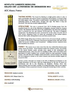 2018 Gustave Lorentz Riesling Grand Cru Altenberg de Bergheim – Fact Sheet